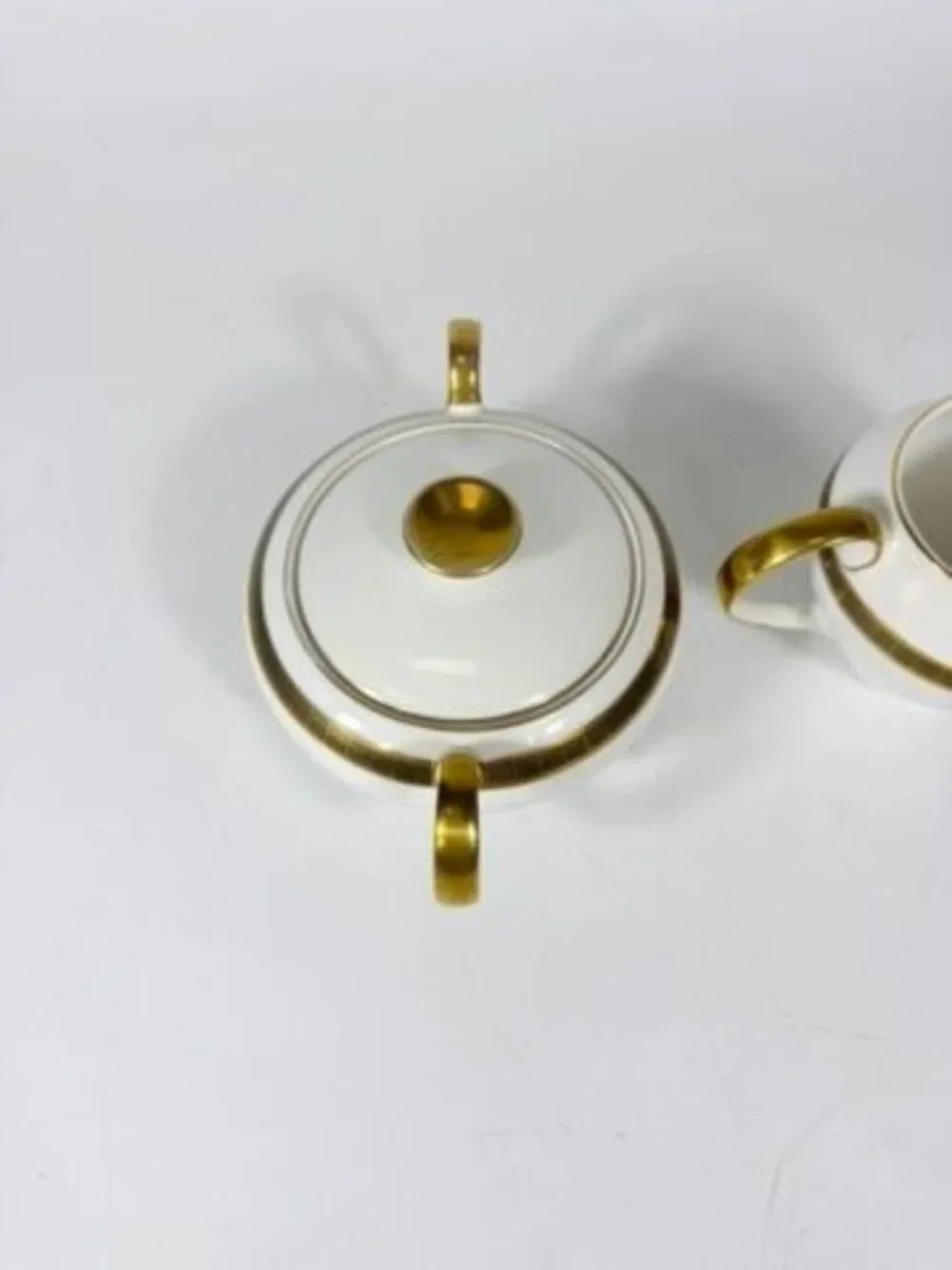 Cream and Sugar Bowl Set Key Largo by Meito Black Greek Key On Gold Band Royal M